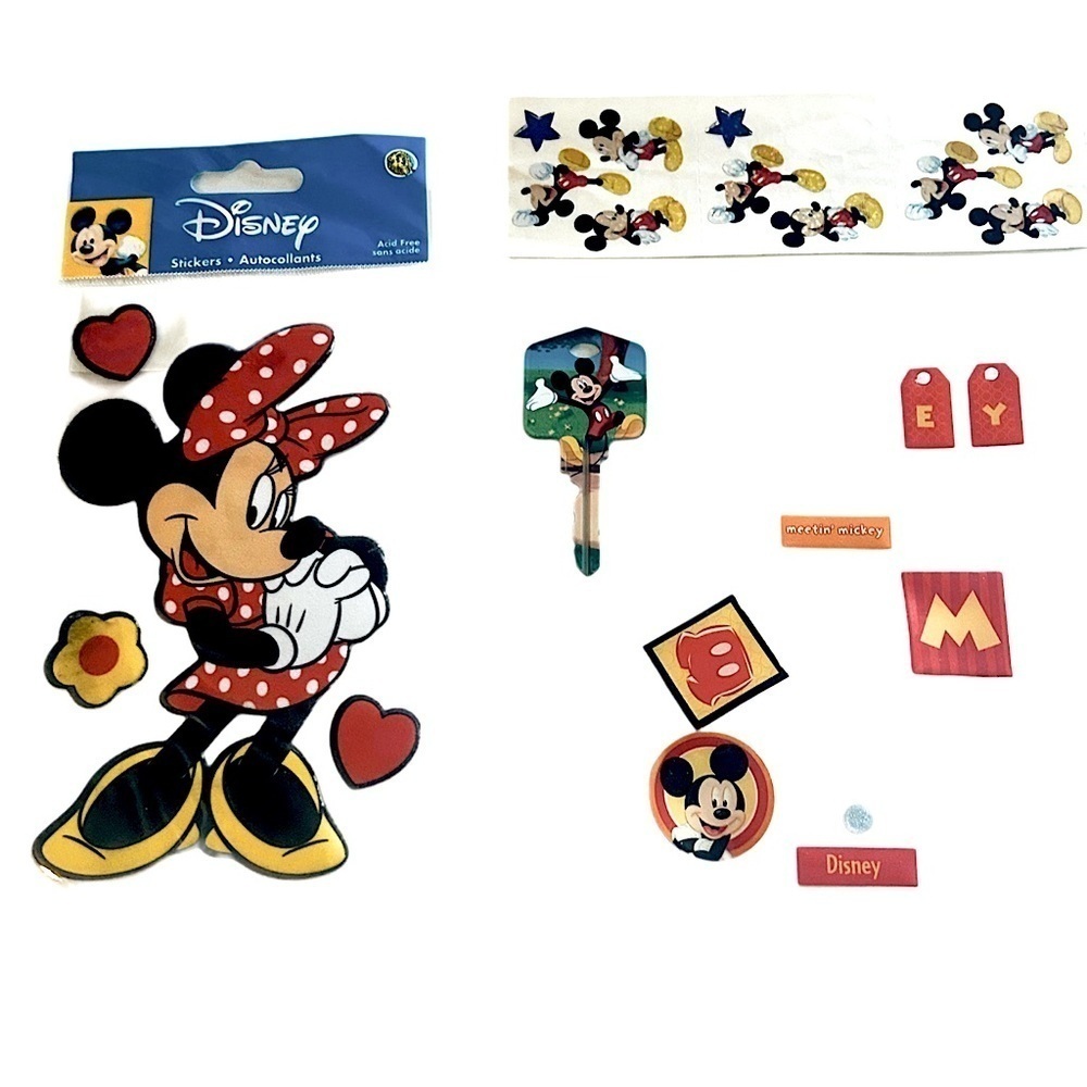 Vintage Disney Stickers Mickey Mouse  Minnie Mouse Key Holder Bundle